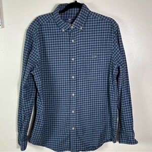 Vineyard Vines Navy Checkered Button Down flannel Shirt
